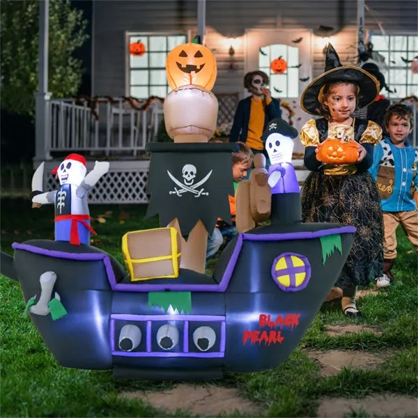 7 Foot Inflatable Halloween Pirate Boat With LED Light Blower