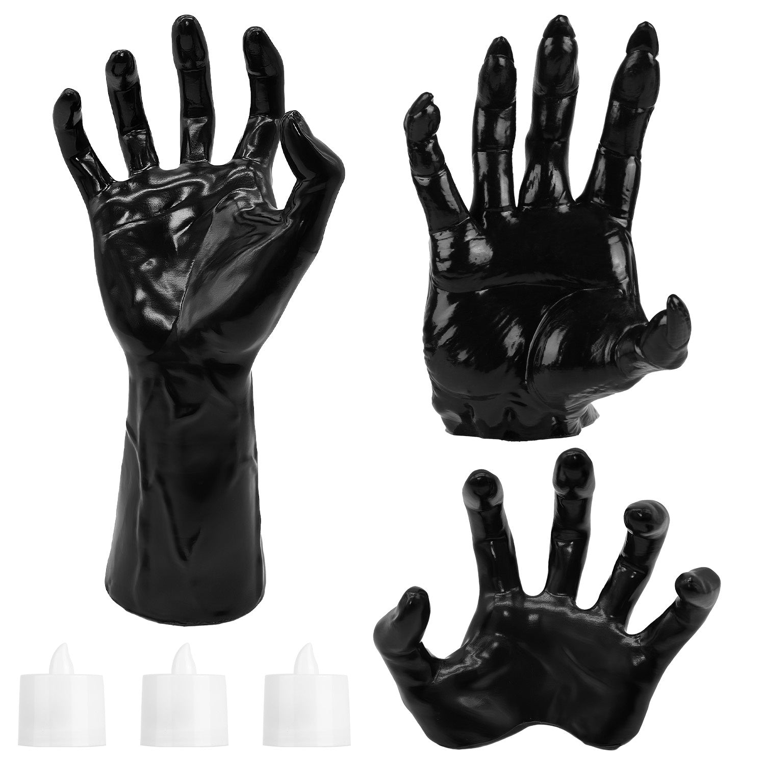 3Pcs Creepy Reaching Hands With Lighted Candles
