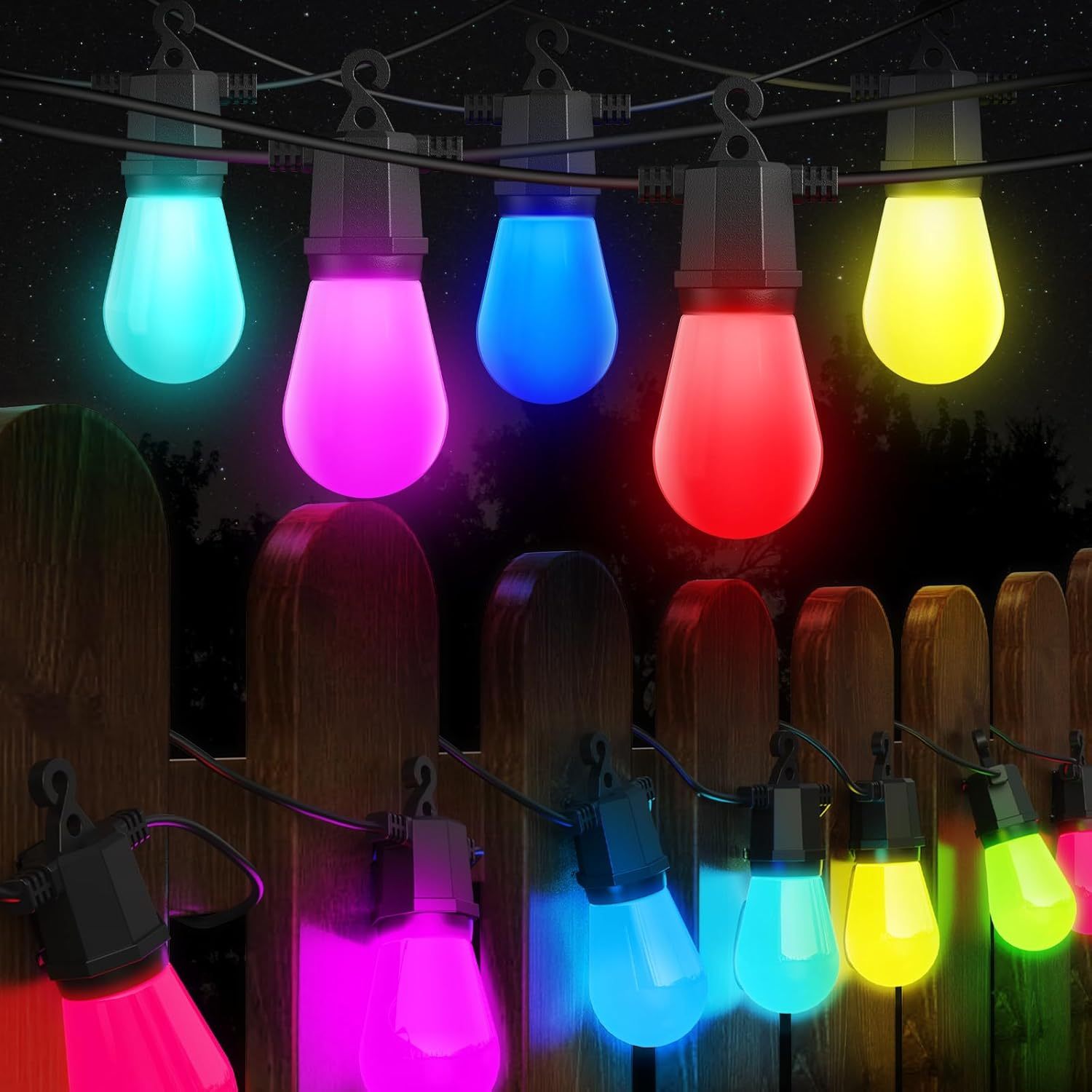 48FT Color Changing Outdoor String Lights , Dimmable String Lights For Outside