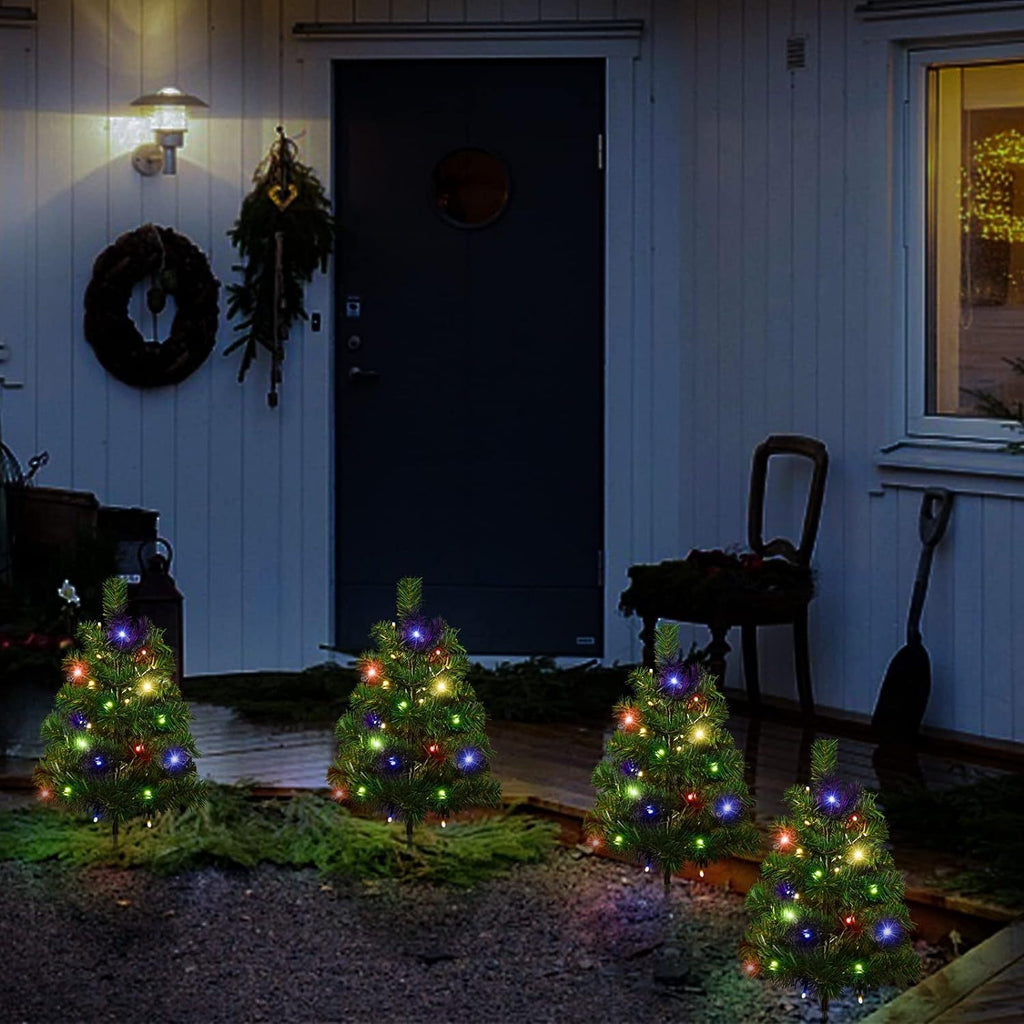 3SET 1 TOW 2 Solar Christmas Tree, Solar Powered Pathway Christmas Tree With Multicolored LED Lights