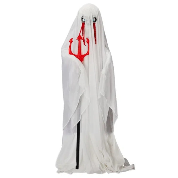 4.3ft Halloween Decorations Outdoor Life Size Animatronics Ghost With Trident, Sound-Actived Party Decor With Green Lights And Creepy Sound, Scary Haunted House Props