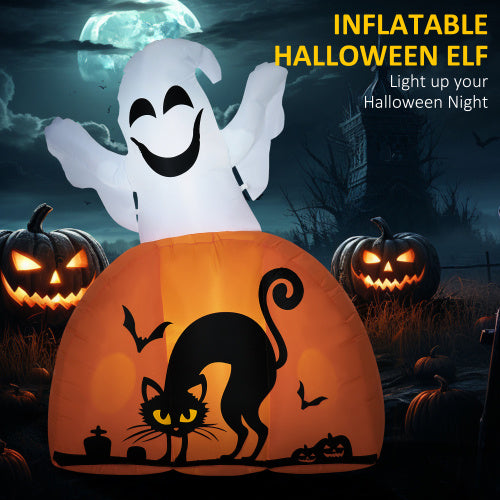 5ft Halloween Inflatables Outdoor Decorations Ghost With Pumpkin, Outdoor Blow Up Yard Decor With LED Lights For Garden