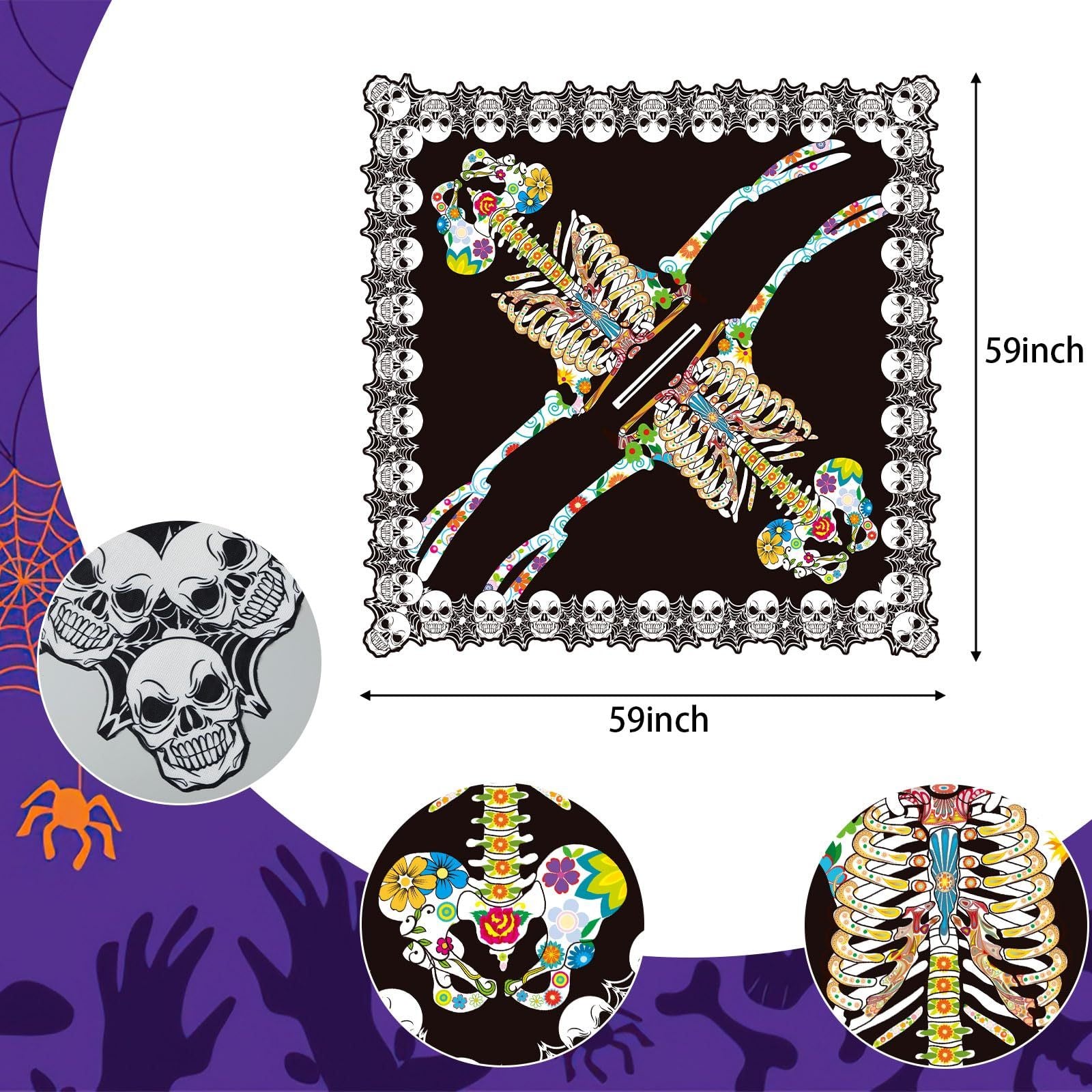 Halloween Skeleton Poncho, Lace Skeleton Halloween Costume Poncho Day Of The Dead Colorful Poncho For Women, 59 Inchx59 Inch-Cannot Be Listed On Amazon Platform