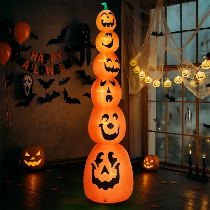 9FT Halloween Inflatable Stacked Pumpkins, Blow Up 6 Pumpkins Inflatable With Built-in LED Lights