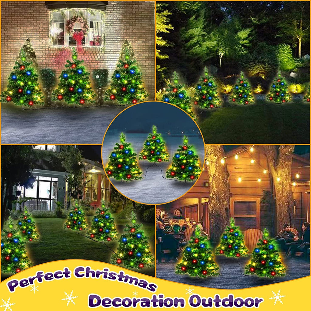3SET 1 TOW 2 Solar Christmas Tree, Solar Powered Pathway Christmas Tree With Multicolored LED Lights