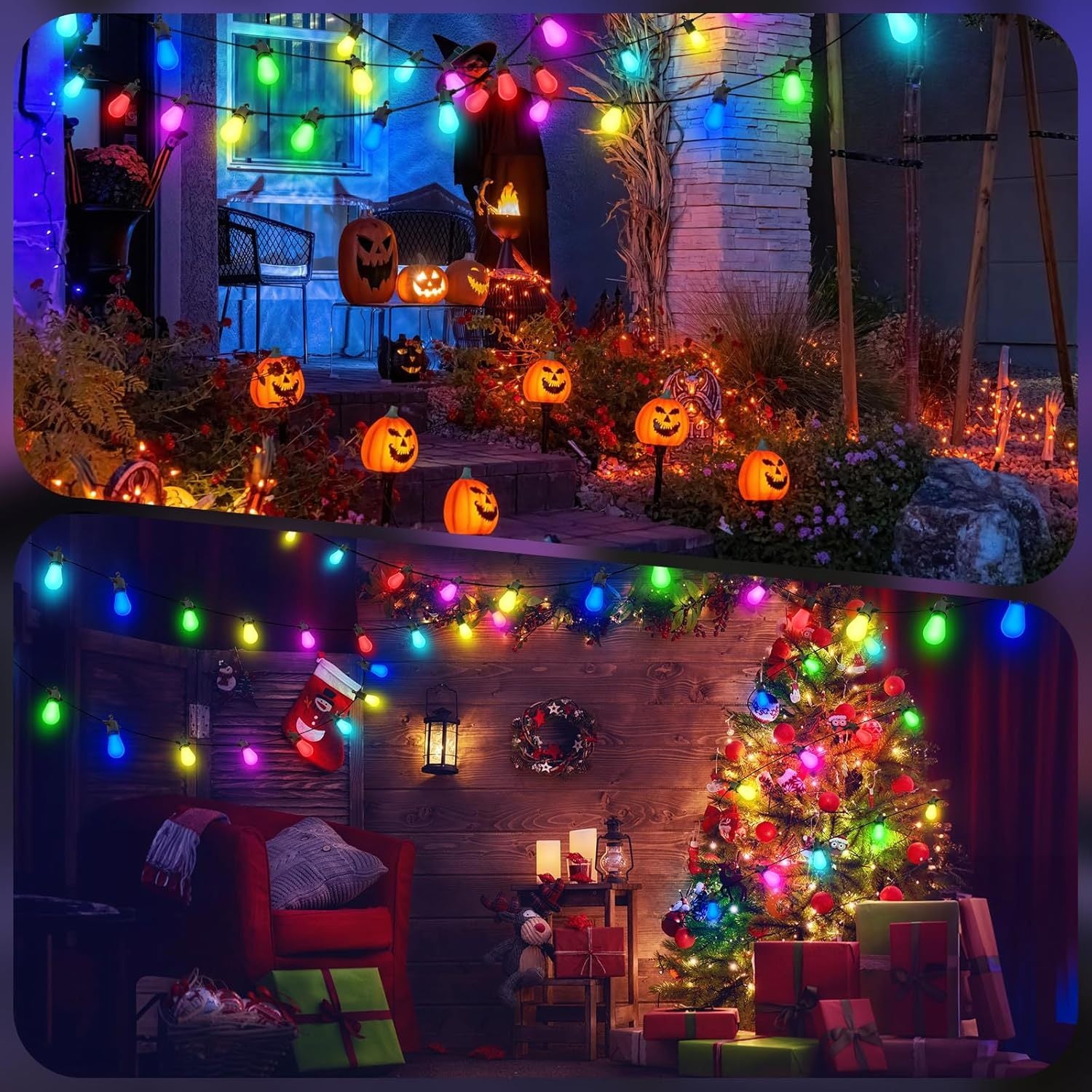 48FT Color Changing Outdoor String Lights , Dimmable String Lights For Outside