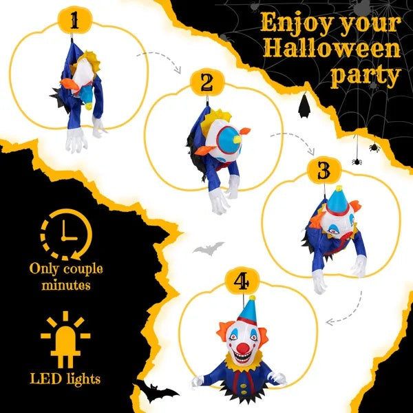 3.3 FT Halloween Inflatable Clown Broke Out From Window Outdoor Decorations, Scary Blow Up Decor With Built-in LED Lights