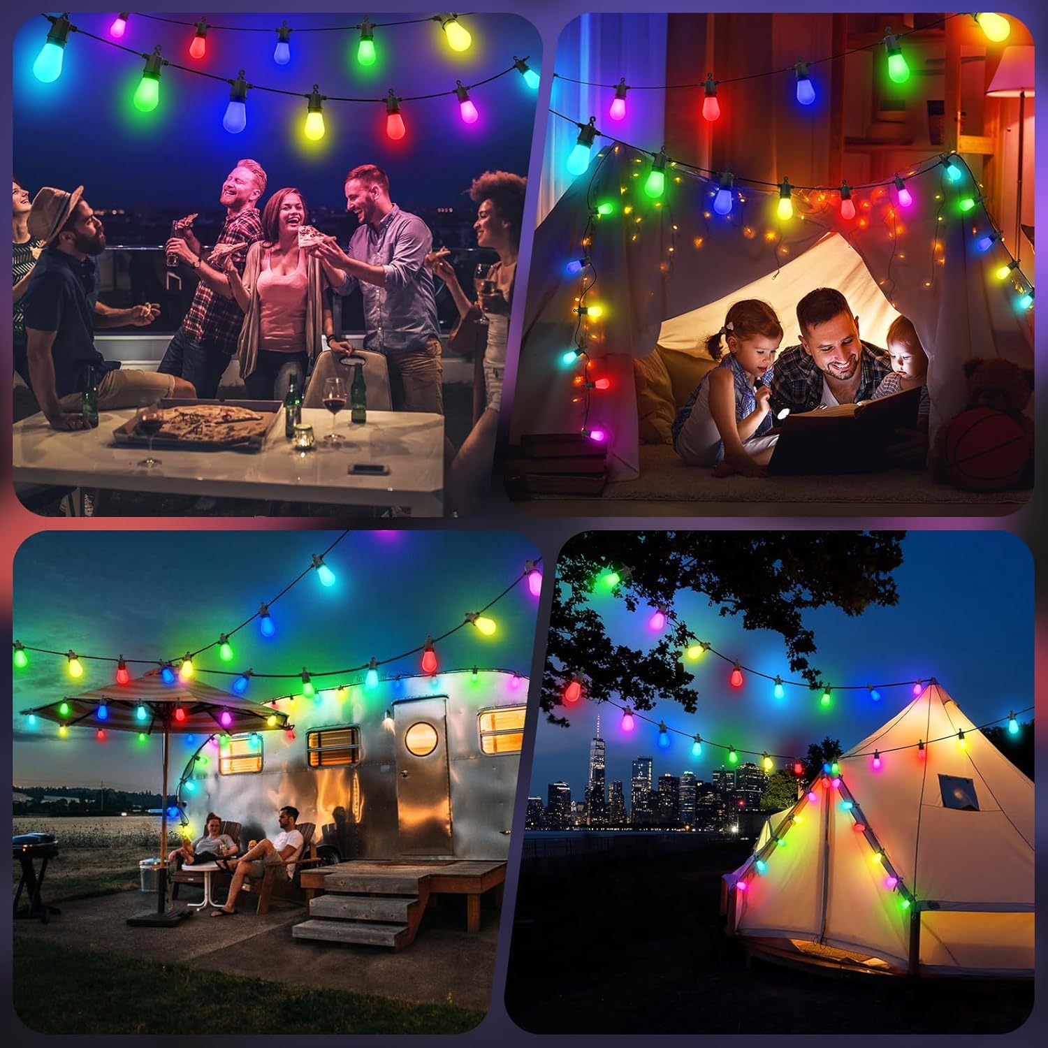 48FT Color Changing Outdoor String Lights , Dimmable String Lights For Outside