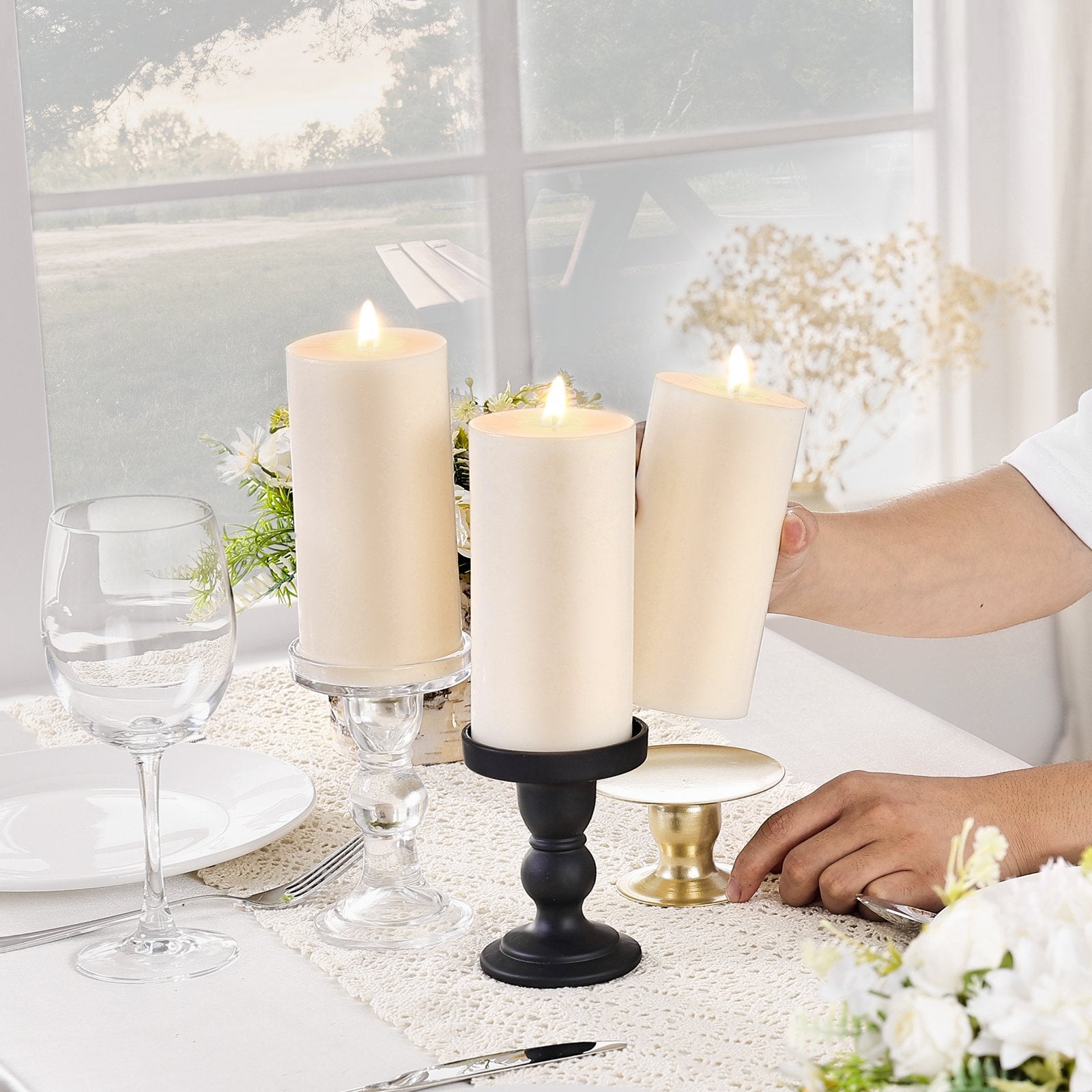 3 Pack Unscented Pillar Candles 65 Hours Long Burning Christmas White