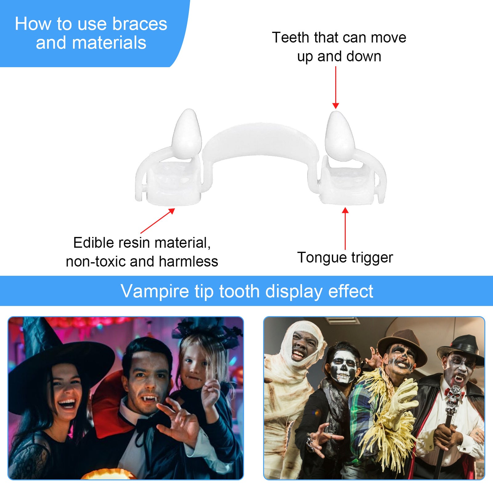 Retractable Vampire Fangs Party Dance Fangs Spoof Teeth Halloween Costume