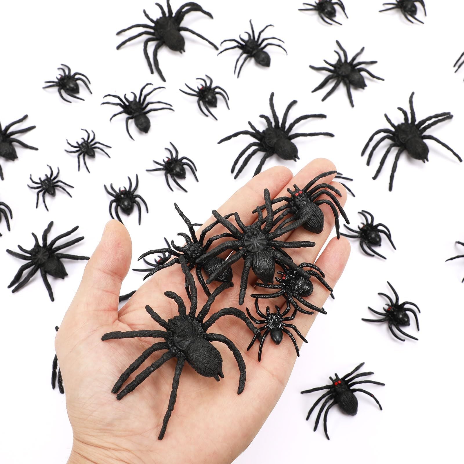 Plastic Spiders, 40 PCS Black Realistic Plastic Fake Scary Spiders Halloween Prank Props Halloween Spider