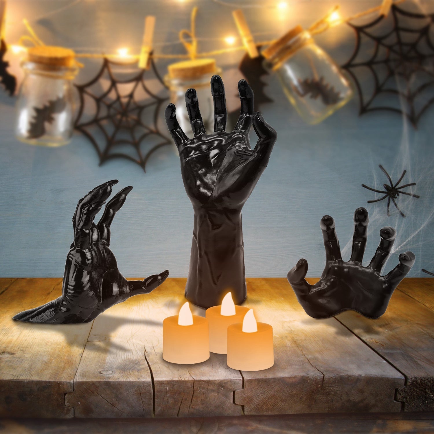 3Pcs Creepy Reaching Hands With Lighted Candles