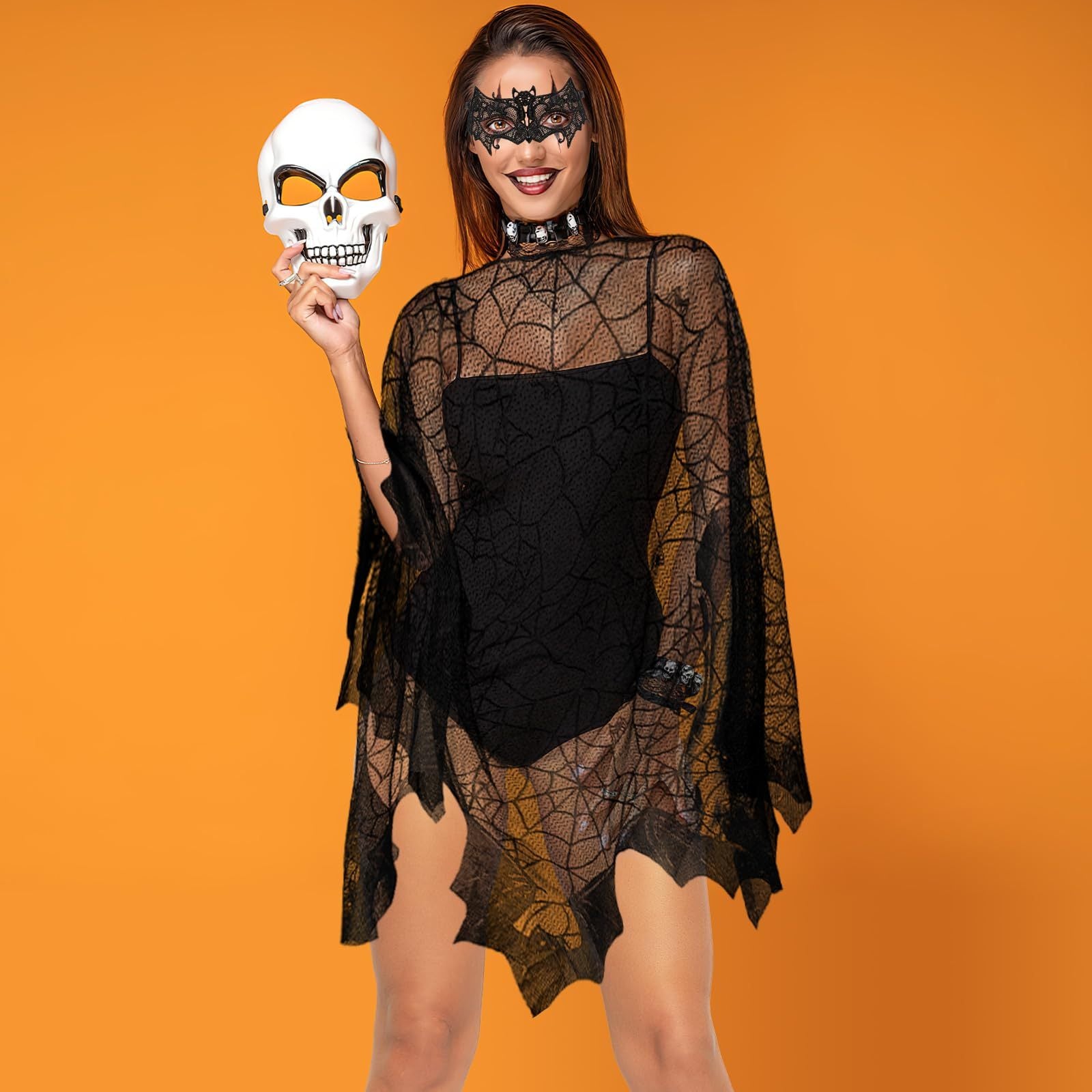 2 Pcs Halloween Poncho For Women Black Bat Spider