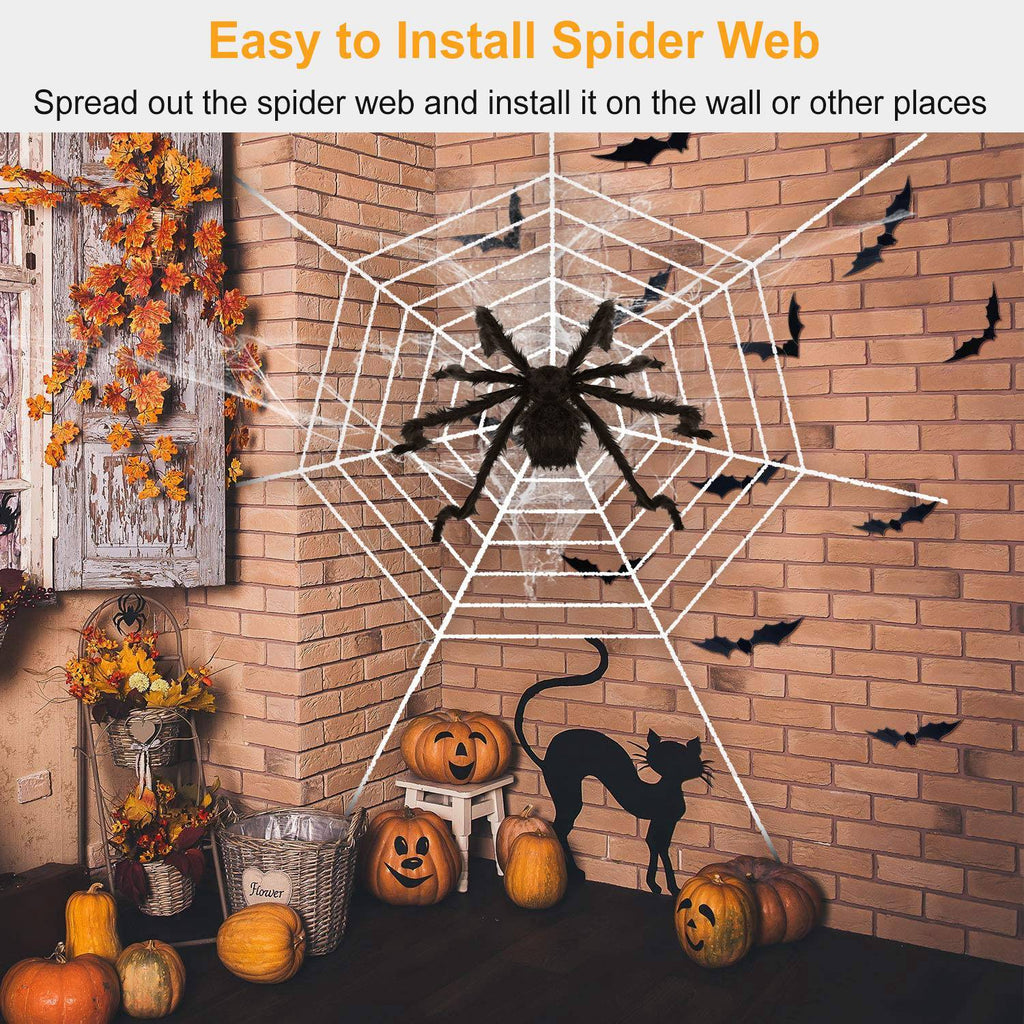 1Pc Halloween Decorations Spider Outdoor 49inch Halloween Spider With 126 Inch Tarantula Mega Spider Web