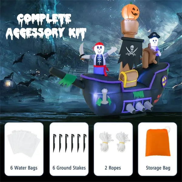 7 Foot Inflatable Halloween Pirate Boat With LED Light Blower