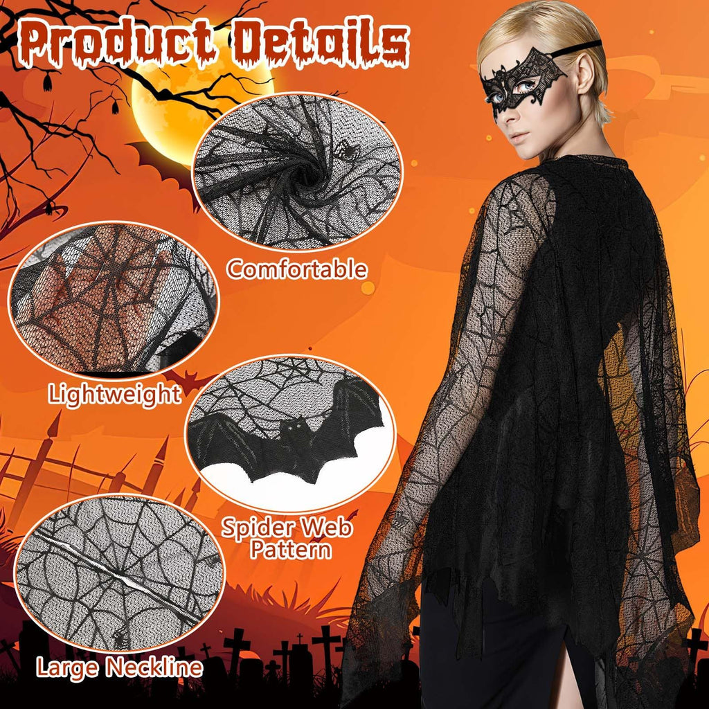 2 Pcs Halloween Poncho For Women Black Bat Spider