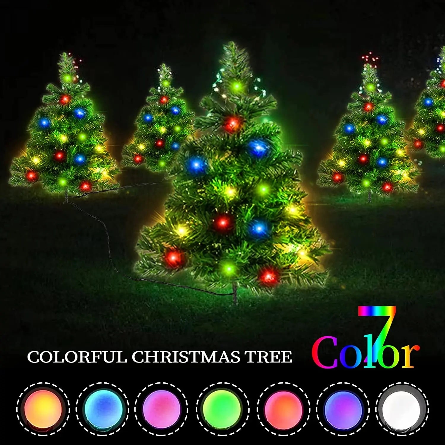 3SET 1 TOW 2 Solar Christmas Tree, Solar Powered Pathway Christmas Tree With Multicolored LED Lights