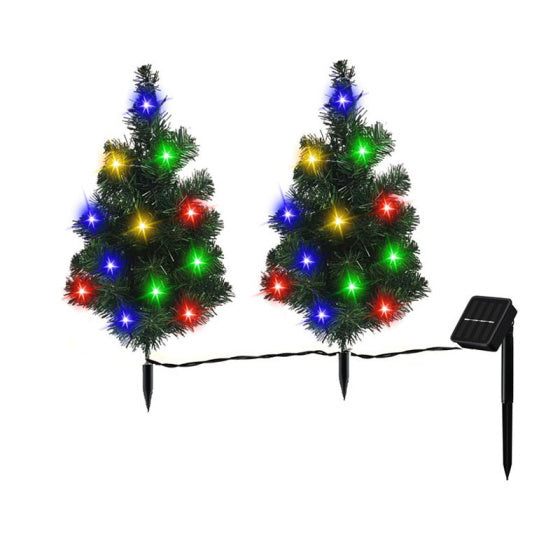 2SET 1 TOW 2 Solar Christmas Tree, Solar Powered Pathway Christmas Tree With Multicolored LED Lights