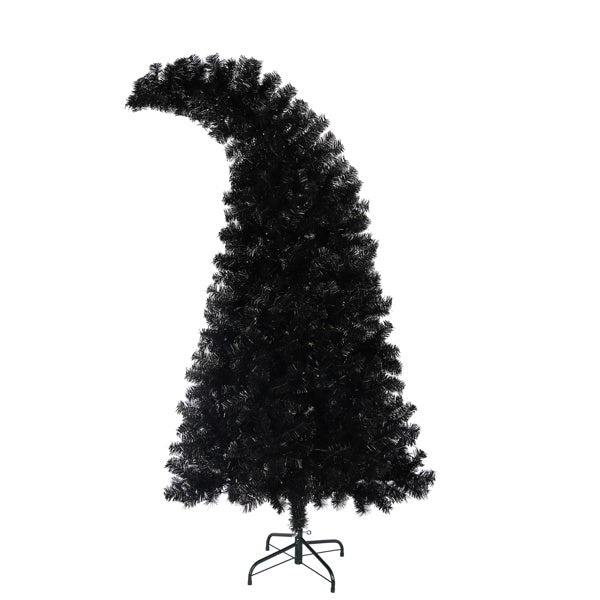 6-foot Artificial Christmas Tree With LED Lights, Pre-lit Curved Artificial Christmas Tree With 900 Tips, Black Christmas Tree