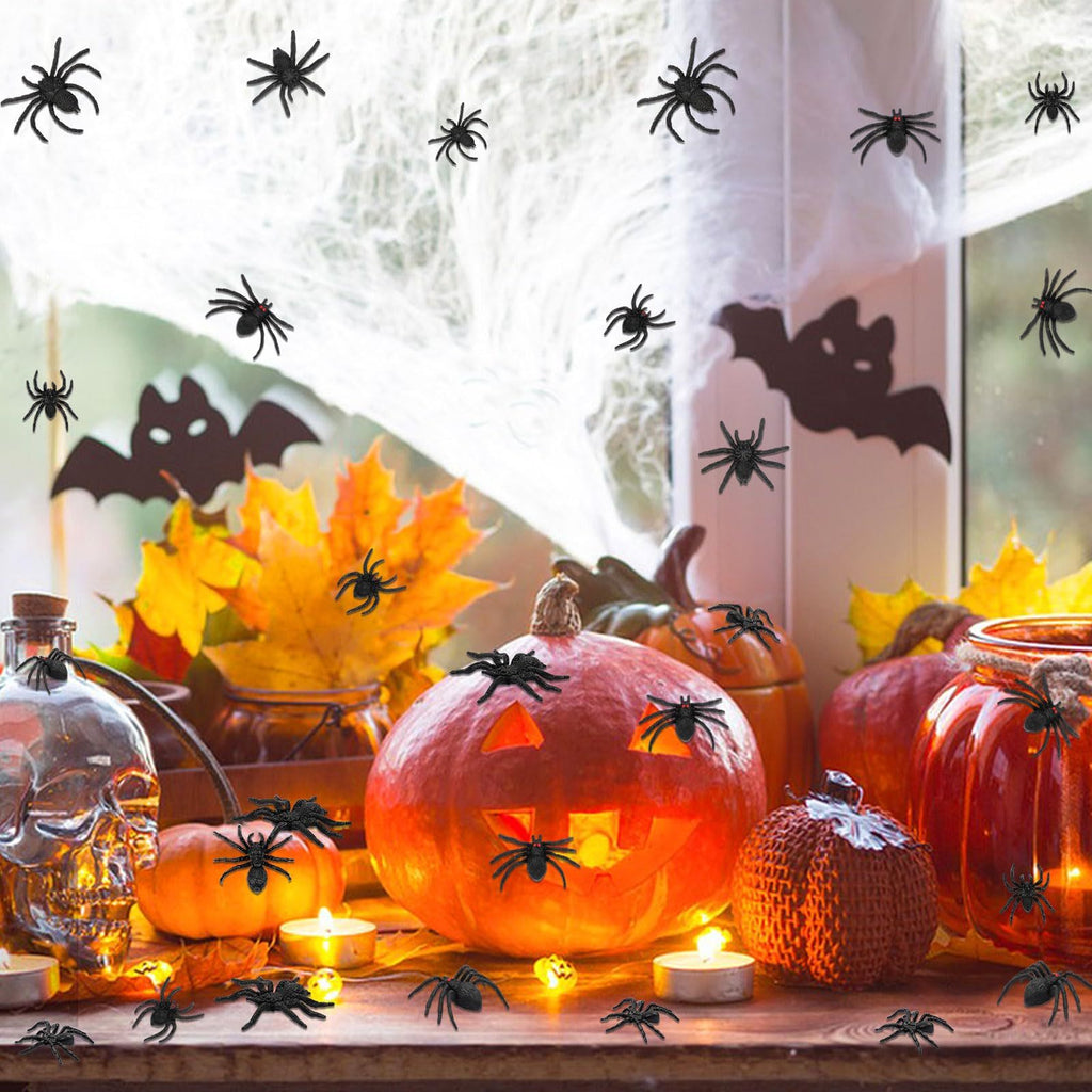 Plastic Spiders, 40 PCS Black Realistic Plastic Fake Scary Spiders Halloween Prank Props Halloween Spider