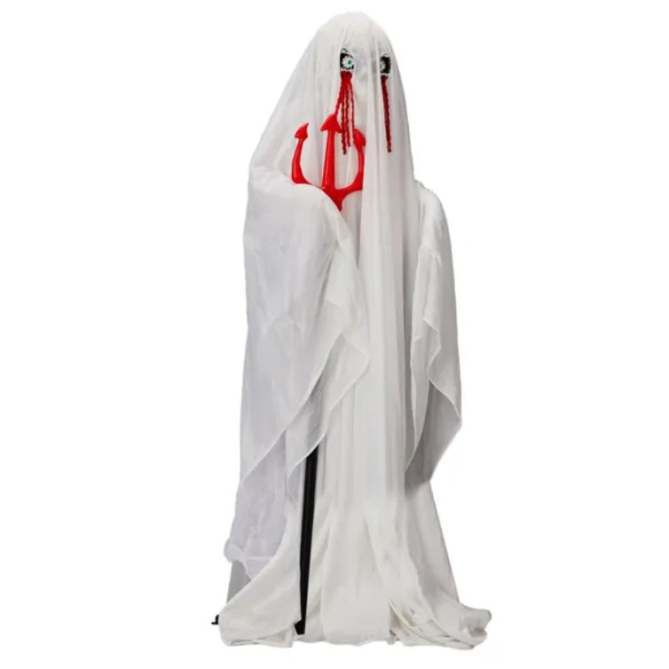 4.3ft Halloween Decorations Outdoor Life Size Animatronics Ghost With Trident, Sound-Actived Party Decor With Green Lights And Creepy Sound, Scary Haunted House Props
