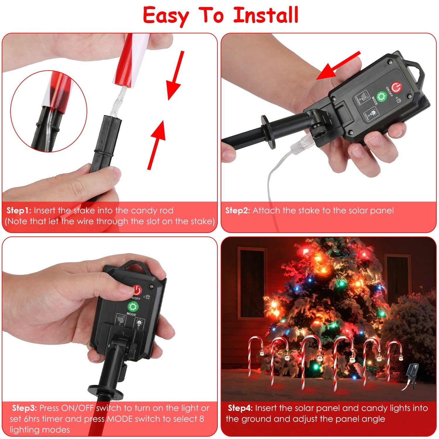 Solar Candy Cane Christmas Lights – 72LED Outdoor Waterproof Pathway Decorations with Timer & Modes