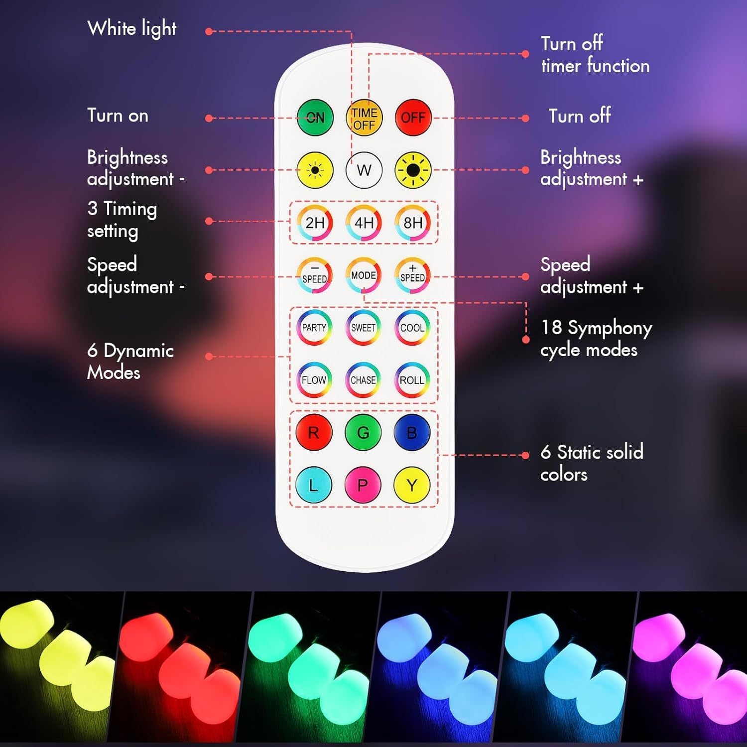 48FT Color Changing Outdoor String Lights , Dimmable String Lights For Outside
