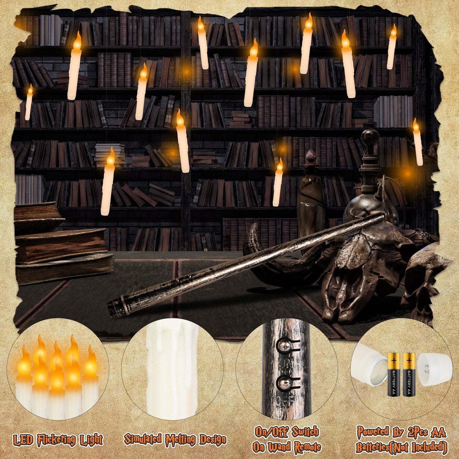 12Pcs Flameless Floating Candles LED Magic Hanging Candle Light Battery Operated