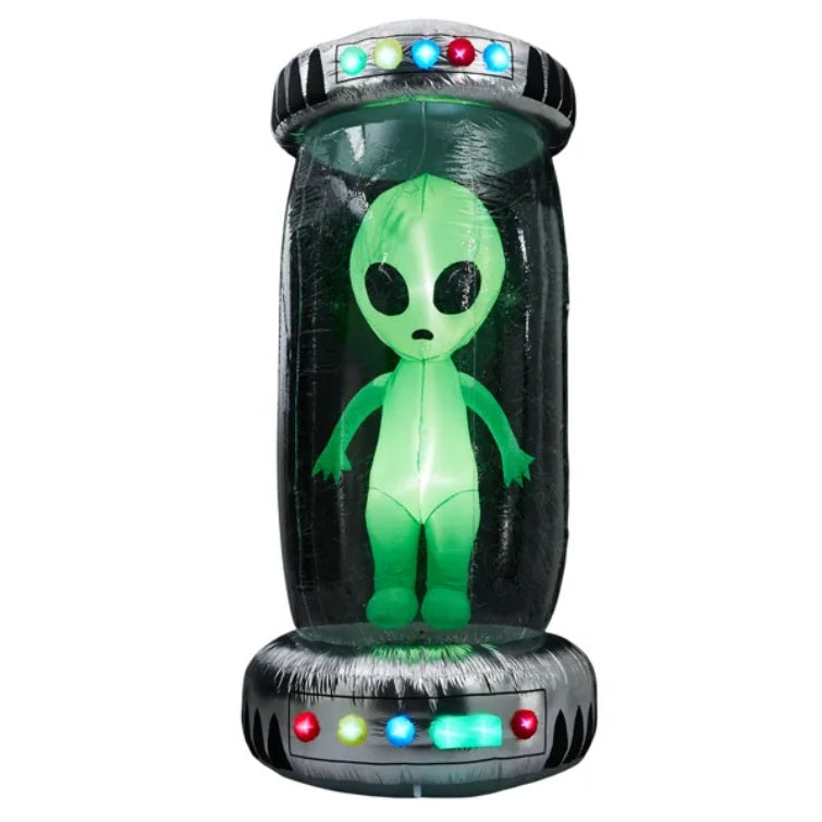 8.2FT Tall Halloween Inflatable Outdoor Decoration, Blow Up UFO With Alien Halloween Decor With Animated RGB LEDs