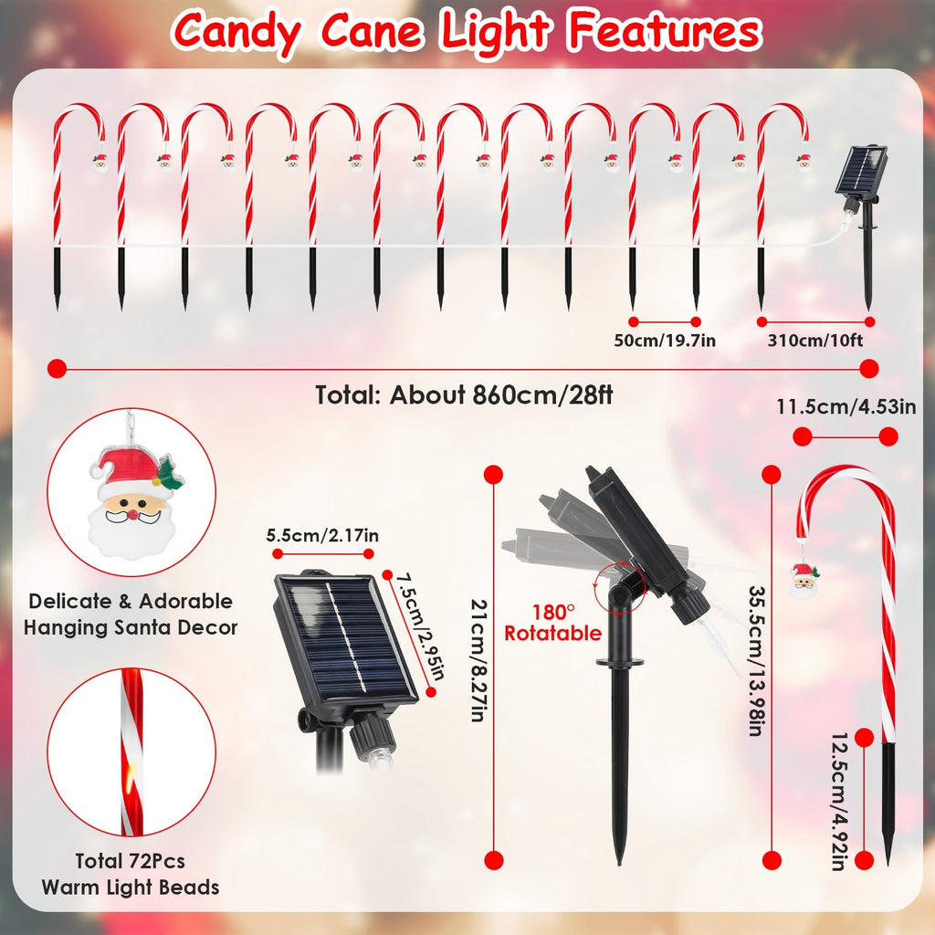 Solar Candy Cane Christmas Lights – 72LED Outdoor Waterproof Pathway Decorations with Timer & Modes