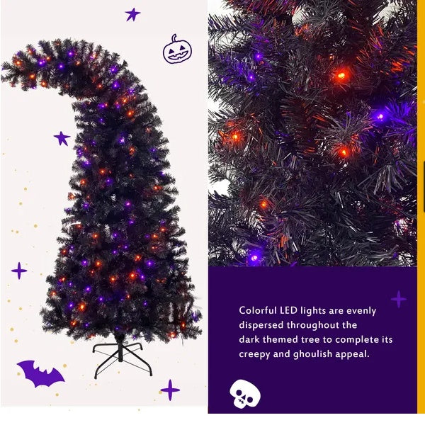 6FT Artificial Fir Bent Top Halloween Christmas Tree, Xmas Tree Bendable Style Christmas Tree Holiday Decoration