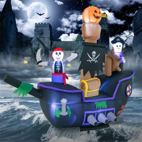 7 Foot Inflatable Halloween Pirate Boat With LED Light Blower