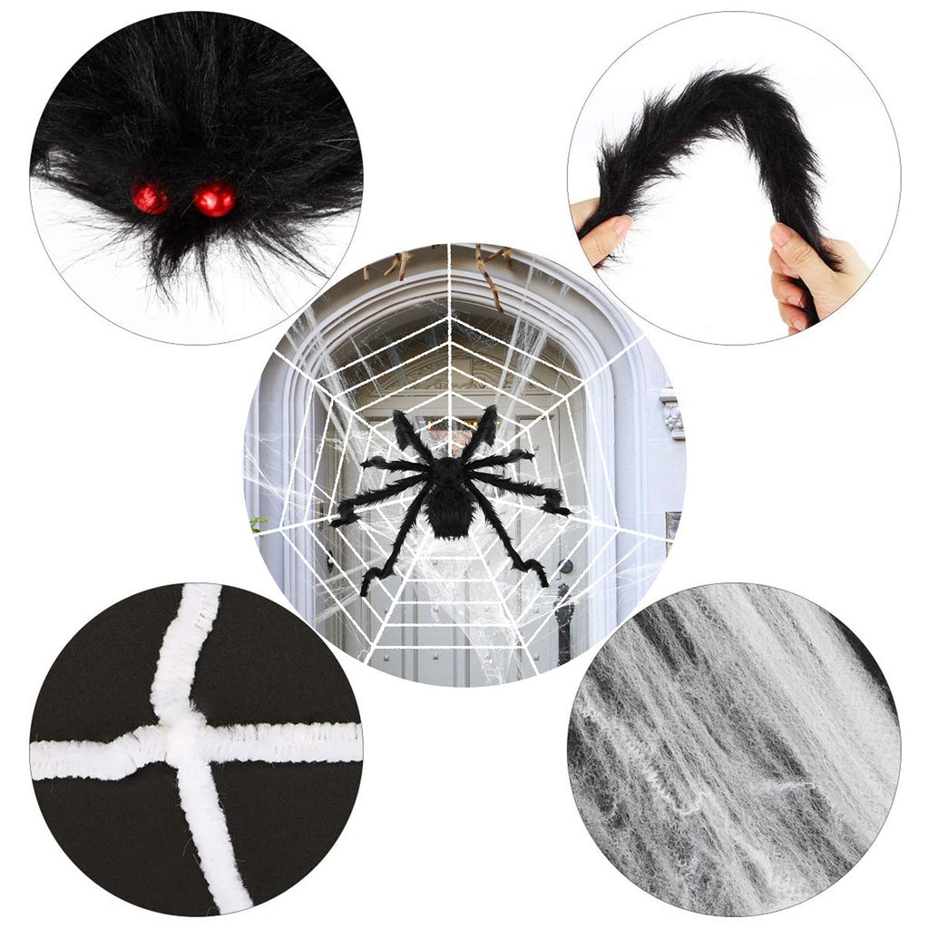 1Pc Halloween Decorations Spider Outdoor 49inch Halloween Spider With 126 Inch Tarantula Mega Spider Web