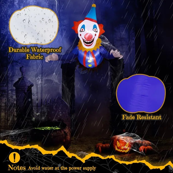 3.3 FT Halloween Inflatable Clown Broke Out From Window Outdoor Decorations, Scary Blow Up Decor With Built-in LED Lights
