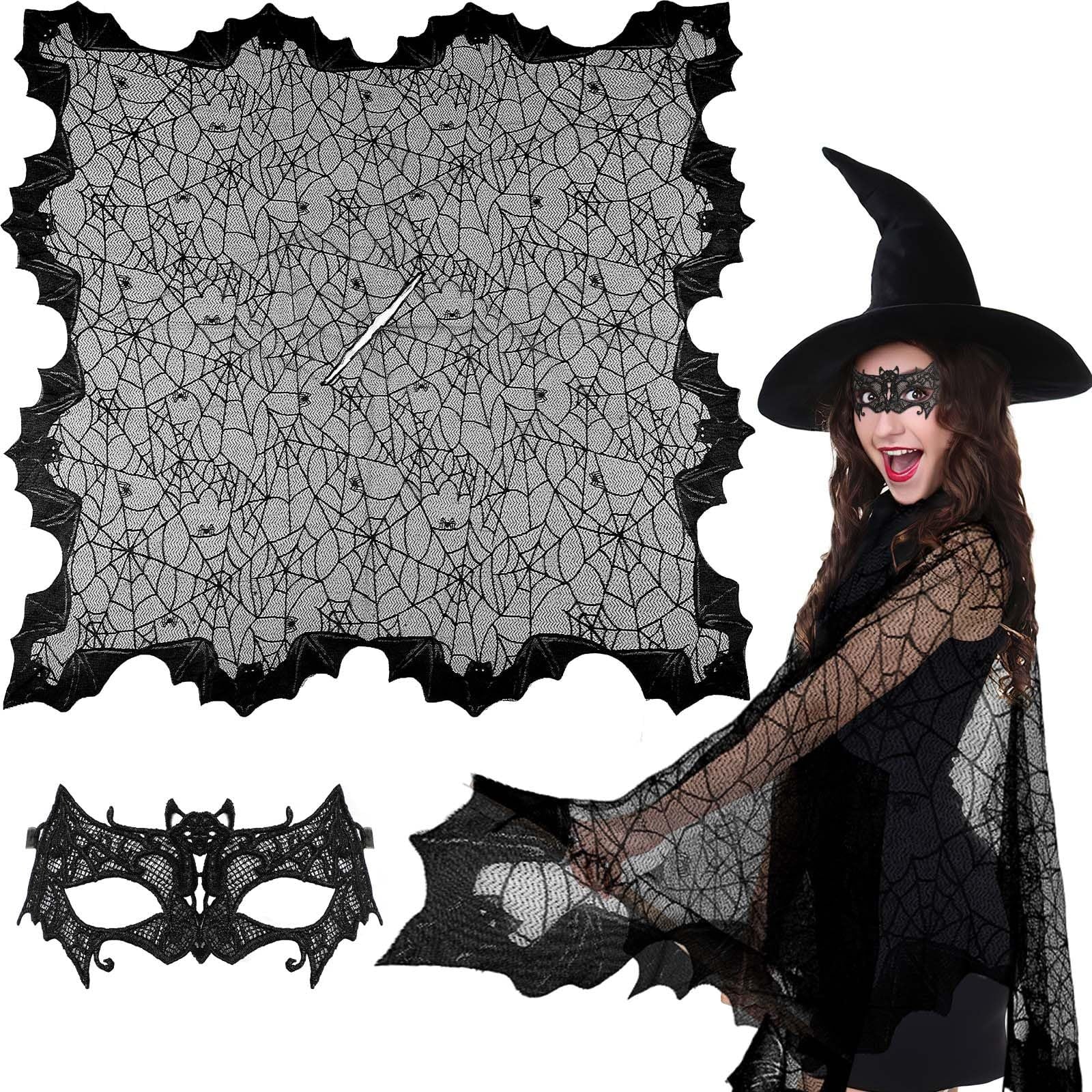 2 Pcs Halloween Poncho For Women Black Bat Spider