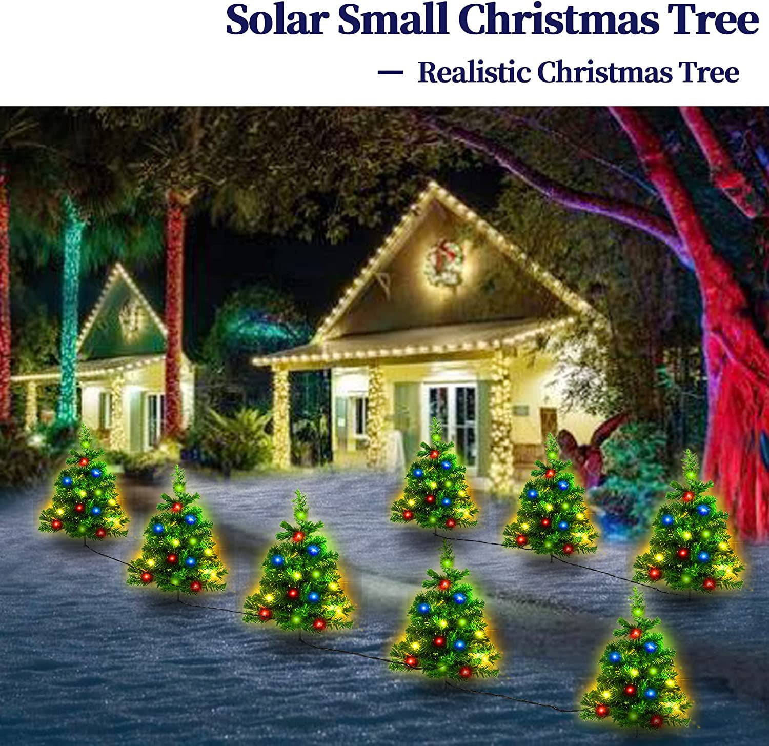 3SET 1 TOW 2 Solar Christmas Tree, Solar Powered Pathway Christmas Tree With Multicolored LED Lights