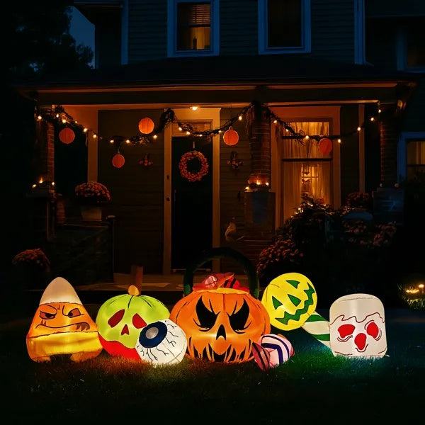 8FT Long Halloween Inflatables Pumpkins Eyeball Candy Outdoor Decorations, Blow Up Yard Decoration With Built-in LEDs Lighted